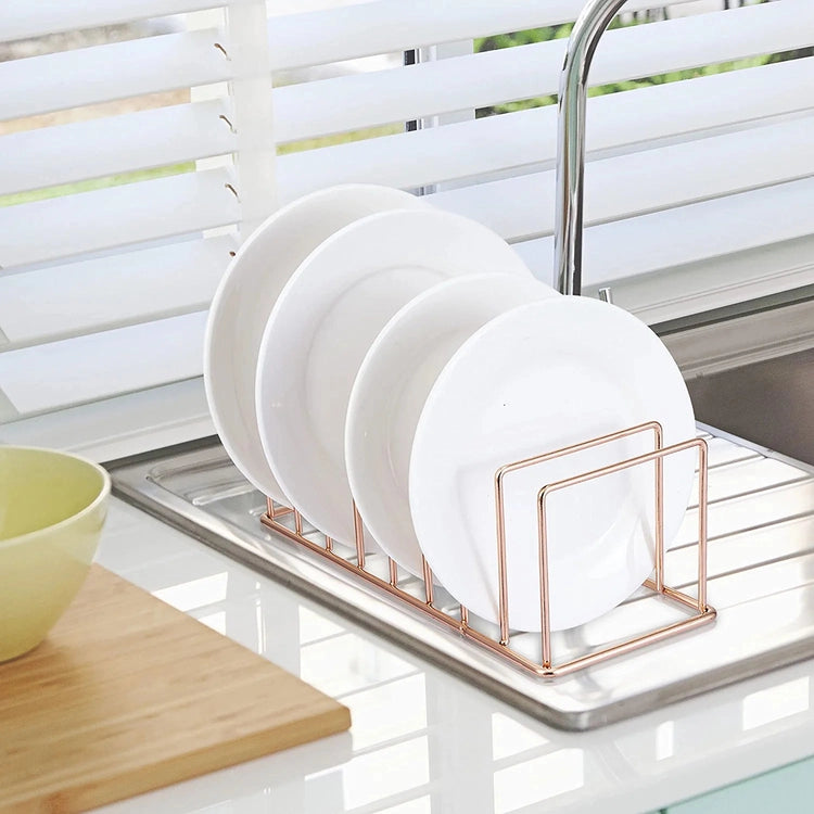 Copper Tone Metal Wire Kitchen Dish Drying Rack, Dish Storage Organizer for Dinner Plates, Cutting Boards, Serving Trays-MyGift