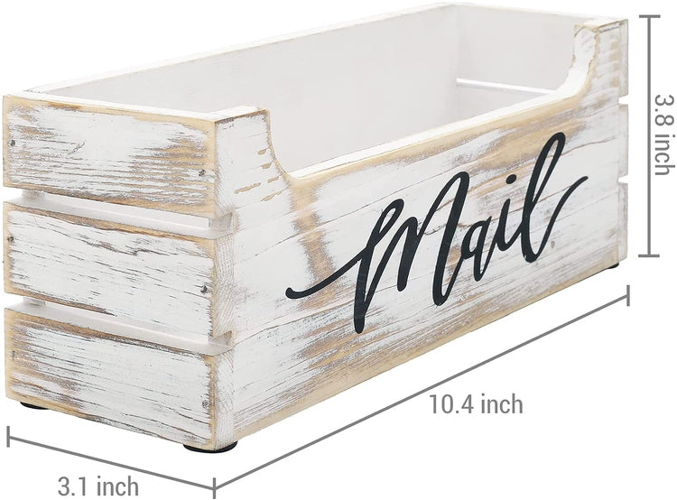 Crate Style Whitewashed Wood Mail Sorter Organizer Box with Cursive Writing "Mail" Label-MyGift