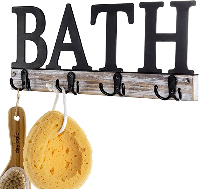 Towel Rack with 4 Double Hooks, Bath Cutout Design Hanging Bath Towels Organizer-MyGift