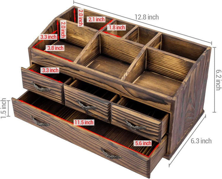 Burnt Brown Wood Vanity Organizer Rack with 4 Storage Drawers for