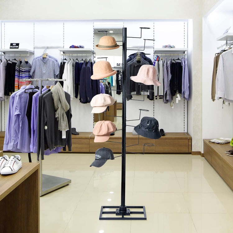 6 Foot Freestanding Black Metal Hat Organizer Rack, 360 Degree Rotating Wig or Cowboy Hat Display Stand-MyGift