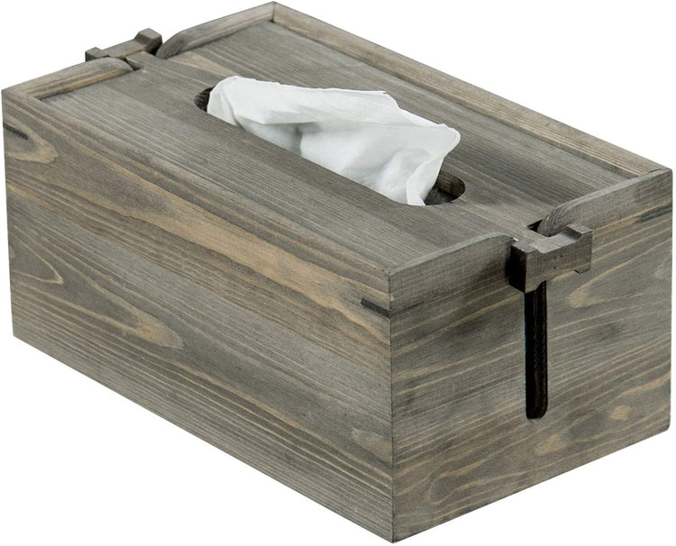 Gray Wood Tissue Box Cover with Adjustable Height Lid-MyGift