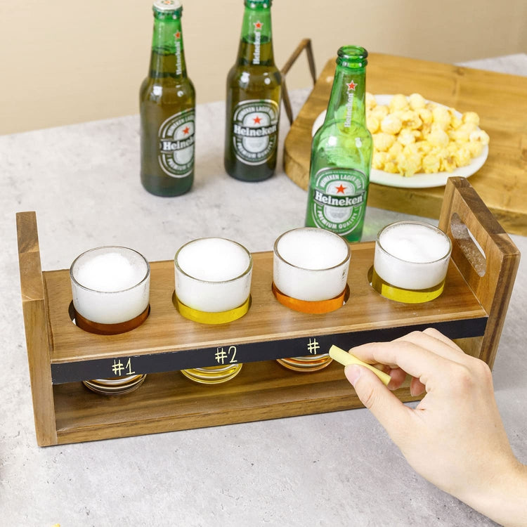 4 Glass Beer Flight Serving Tray with Whitewashed Wood Board and