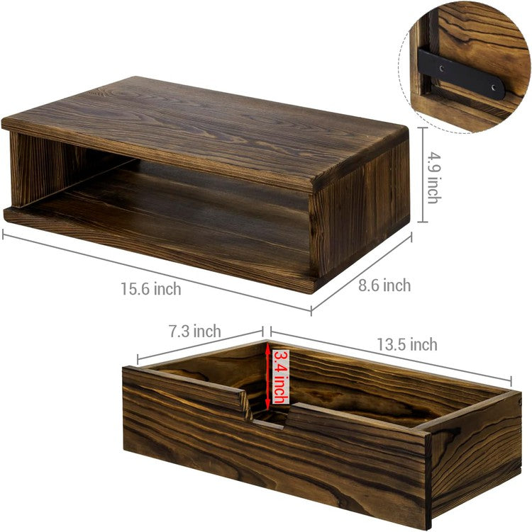 Brown Wood Decorative Floating Display Shelf, Wall Mounted Bedroom Nightstand or Living Room Side Table-MyGift