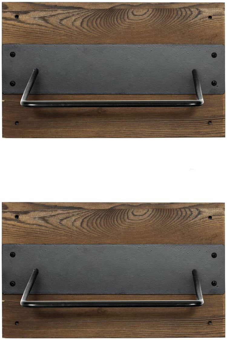 Set of 2, Wall Mounted Exercise Ball Holder, Gym Yoga Studio Storage Display Rack with Burnt Wood and Black Metal Wire-MyGift
