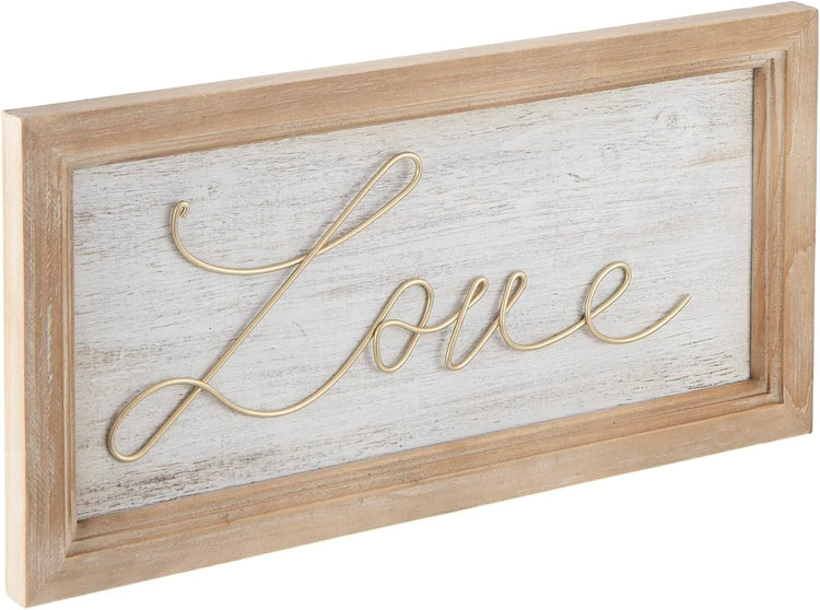 Wall Mounted Framed Love Vintage Wood/Brass Tone Metal Decorative Plaque-MyGift