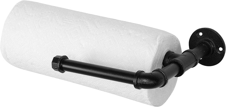 Industrial Pipe Paper Towel Holder, White Metal Wall Mounted or Under Cabinet Kitchen Paper Towel Roll Dispenser Rack