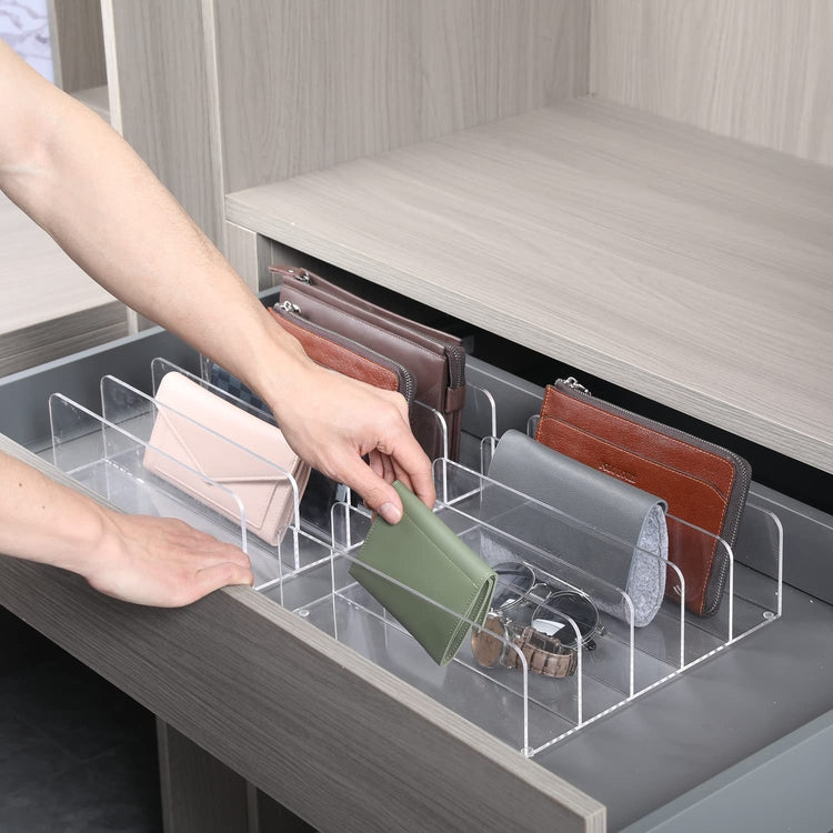 Clear Acrylic Wallet Organizer for Women and Men, 5 Section Divided Purse and Clutch Holder Retail Display-MyGift