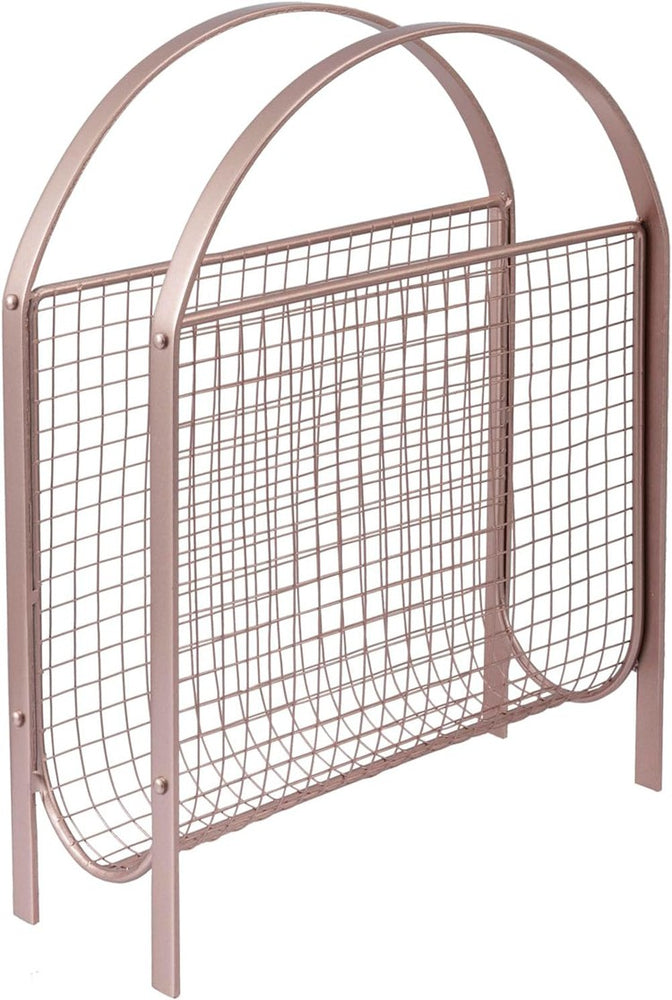 Freestanding Rose Gold Tone Metal Wire Mesh Magazine Rack, Magazine and Newspaper Basket Holder-MyGift