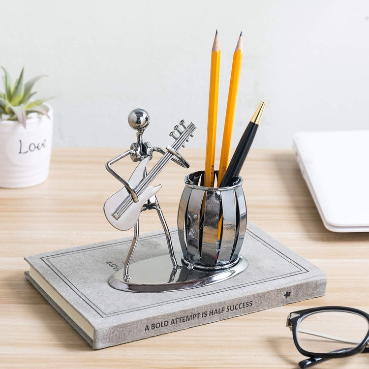 Set of 2, Gunmetal Gray Guitar Rocker Design Pen Holder, Pencil Cup-MyGift