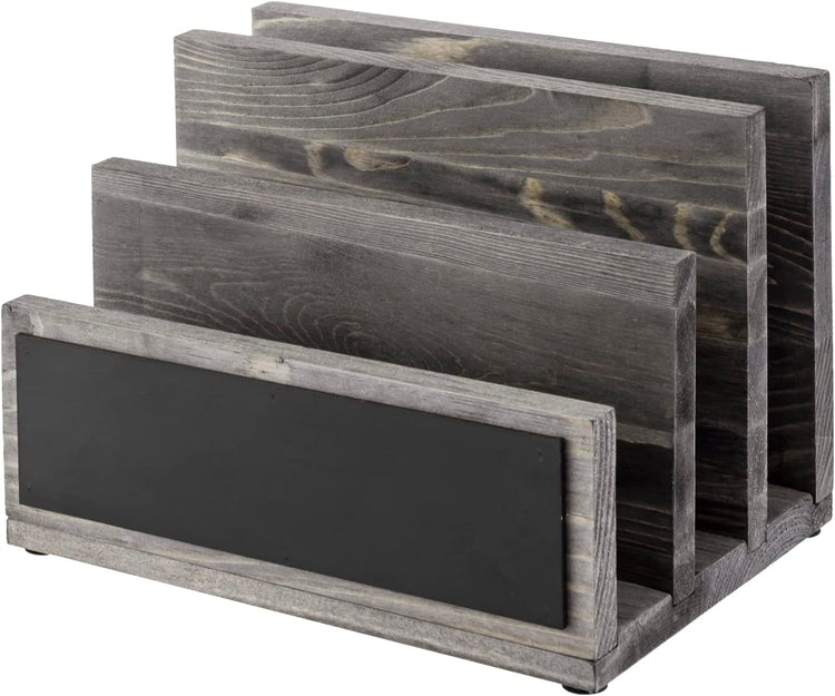 3 Slot Mail Sorter, Gray Wood Letter Organizer, Document Desk Filing Folder Storage Holder with Chalkboard Label-MyGift
