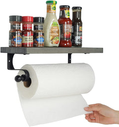 Burnt Wood and Black Metal Paper Towel Holder Wall Mount Towel Rack wi –  MyGift