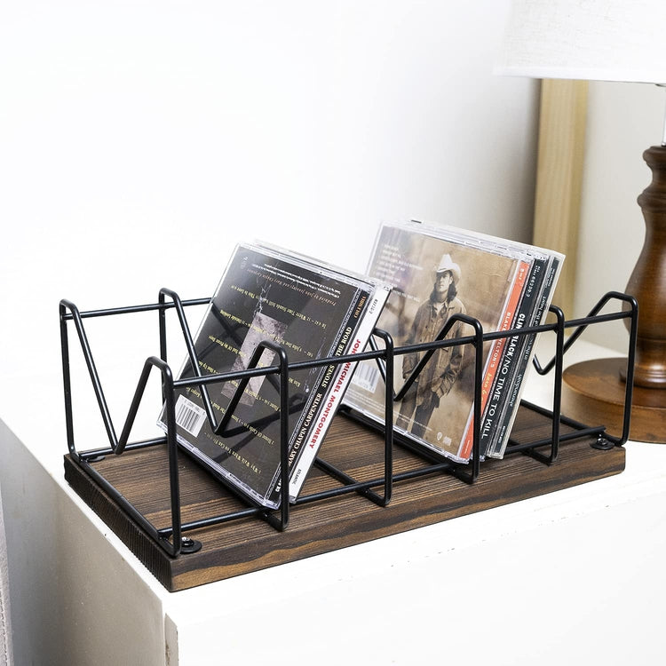 Metal Cd Rack Single Industrial Burnt Wood and Matte Black Metal CD Storage Rack, Holds 25 ...