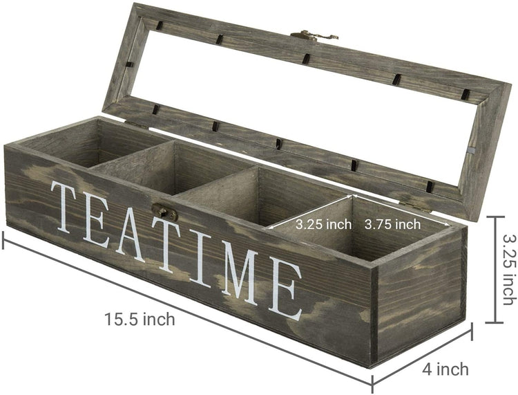 Vintage Gray Wood Tea Storage Box w/ TEA TIME Lettering-MyGift