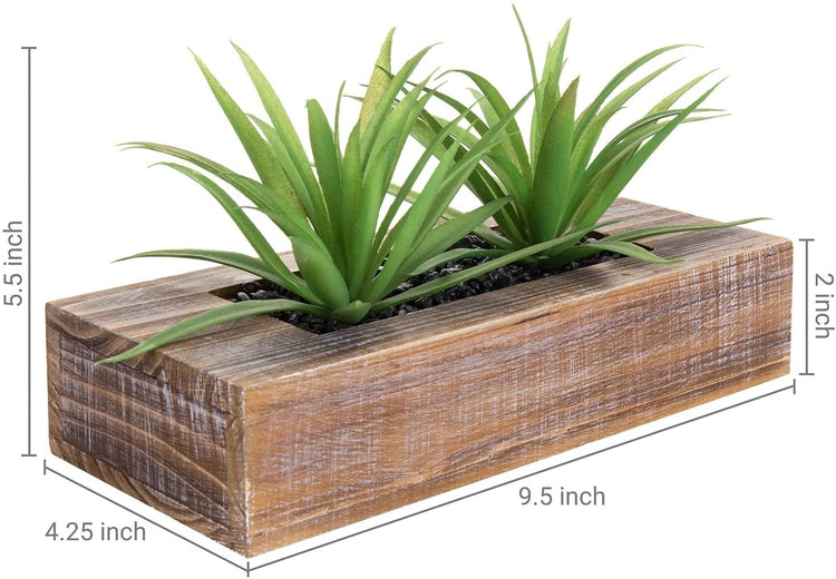 10-inch Artificial Green Grass Plants in Brown Wood Rectangular Planter Pot-MyGift