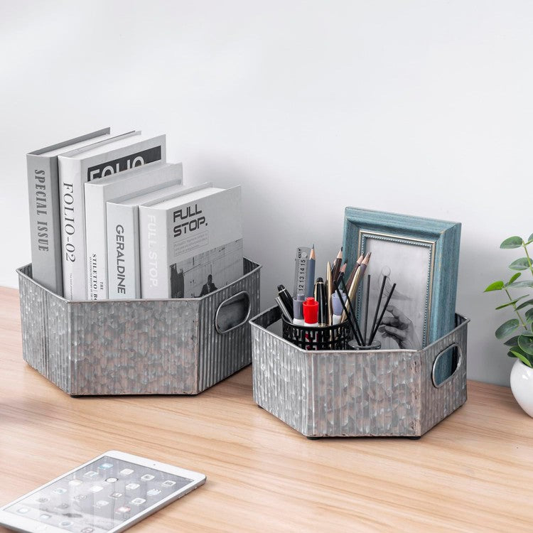 Silver Metal Multipurpose Storage Organizer Bin Basket, Retail Display Risers, Set of 2-MyGift