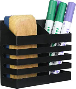 Industrial Black Metal Double Slotted Magnetic Storage Bin with Slatted Front Design-MyGift