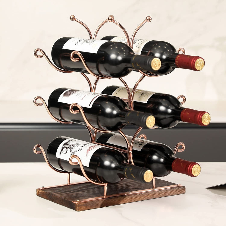 Tabletop 6 Wine Bottle Holder Display Rack Scroll Work Design, Rose Go MyGift