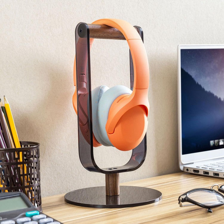 Black Acrylic and Solid Walnut Wood Bar, Desktop Tabletop Video Game Headset Cradle Rest-MyGift