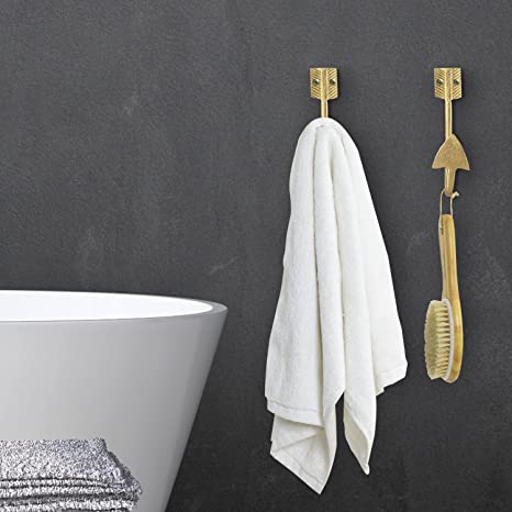 Gold Metal Wall Hanging Coat Hook with Arrow Design, Wall Mounted Entryway Storage Hooks, Set of 4-MyGift