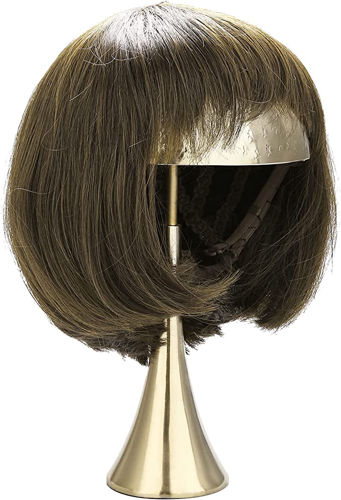 Freestanding Brass-Tone Metal Dome Hat Stand with Hammered Design, Long Wig Holder Stand-MyGift