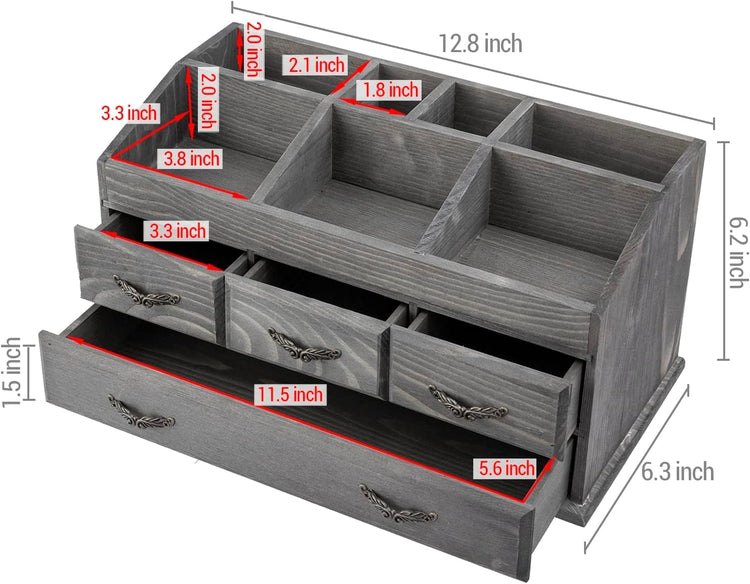 Gray Wood Vanity Organizer Rack with 4 Storage Drawers for Jewelry, Perfume, Cosmetics and Hair Accessories-MyGift