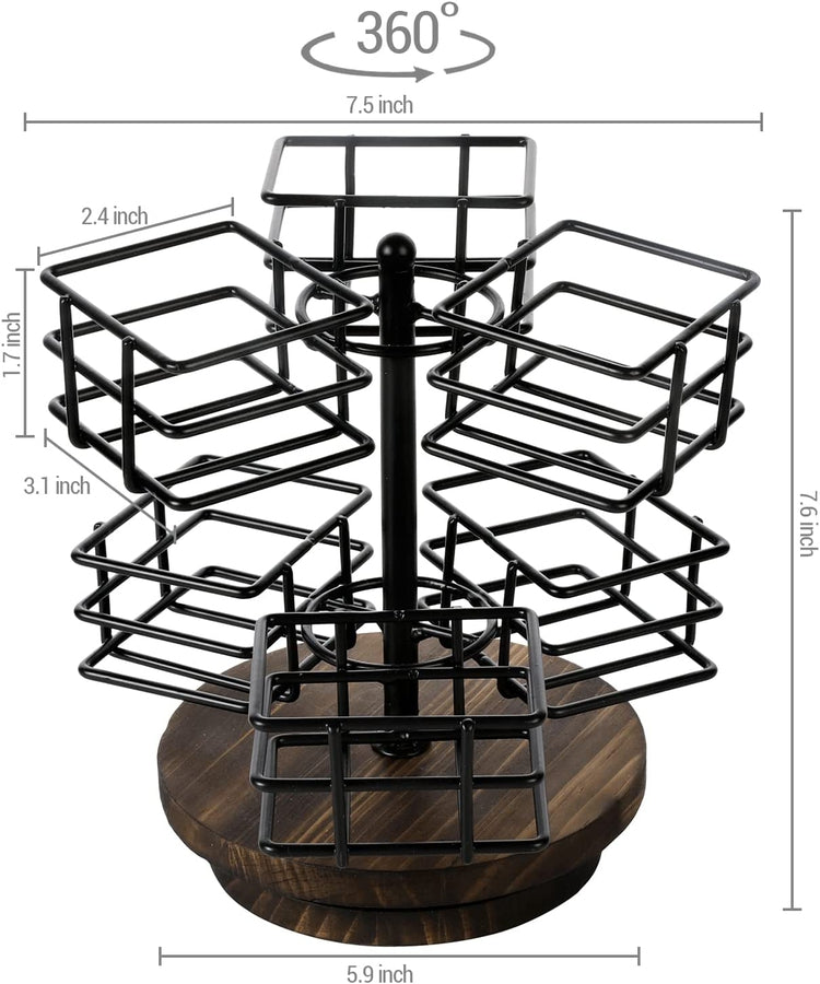 Black Metal Wire Tea Bag Spinning Carousel Basket, 6-Compartment Tea and Coffee Condiment Rack-MyGift