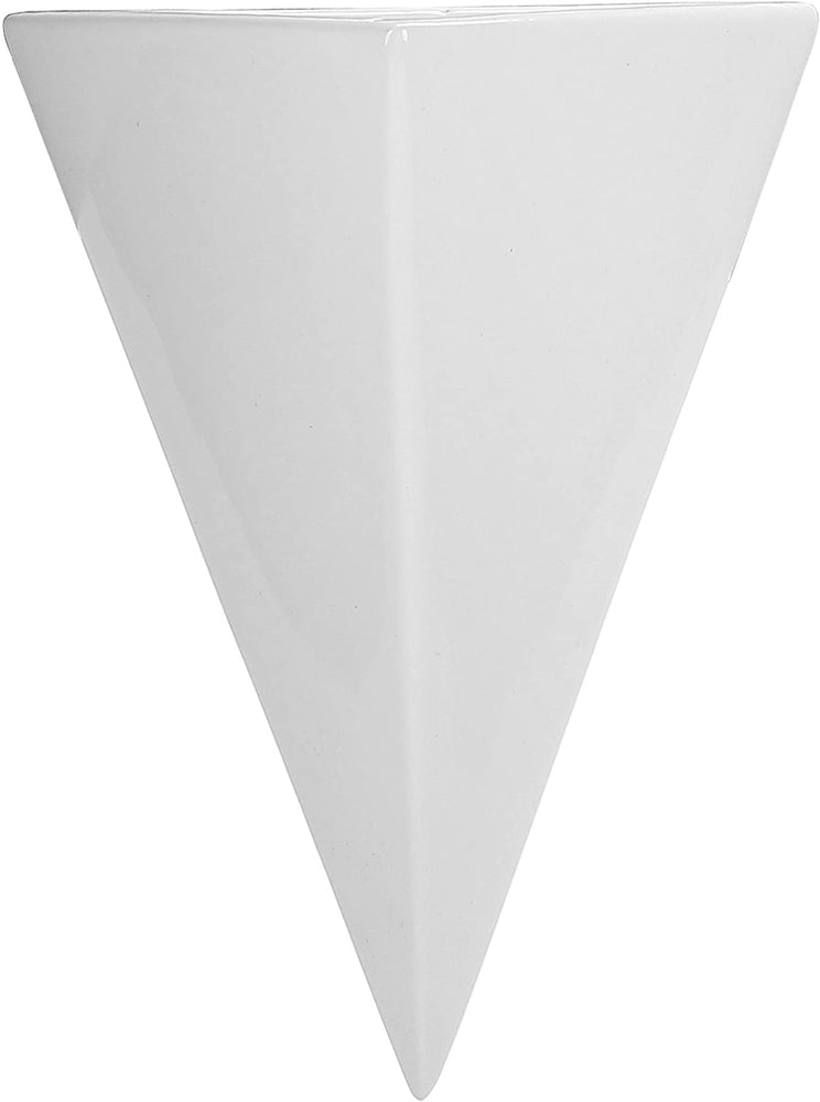 Set of 2, White Wall-Mounted Sconce-Style Planter Vases, Pyramid Ceramic Succulent Holder-MyGift