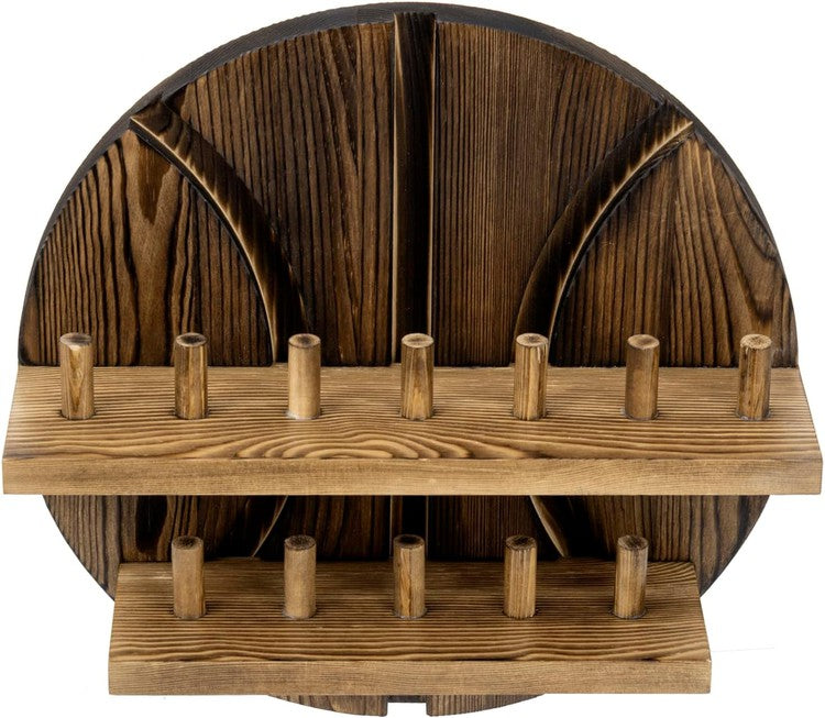 2 Tier Wall Mounted Brown Wood Sports Championship Ring Holder, Jewelry Storage Display-MyGift