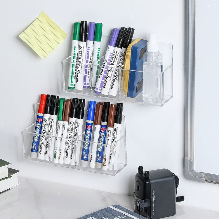 MyGift Wall Mounted Black Acrylic Dry Erase Marker Holder Organizer for 5  Markers and Eraser, Hanging Whiteboard Accessories Rack for Office Home  Dorm