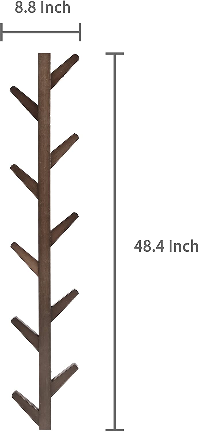 Brown Tree Branch Design 10 Hook Bamboo Wood Wall-Mounted Coat Hat Rack-MyGift