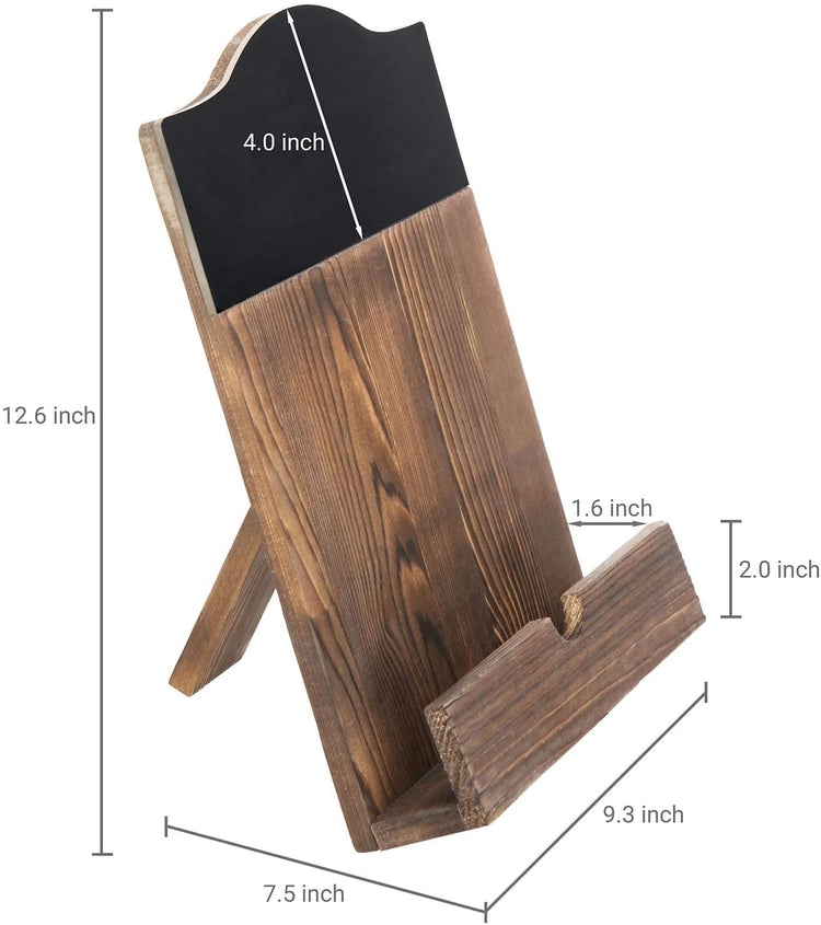 Burnt Wood Cookbook Stand with Chalkboard and Kickstand-MyGift