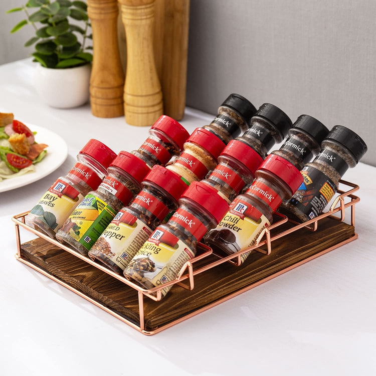 3 Tier Copper Wire and Burnt Wood Countertop Spice Bottle Rack Organiz –  MyGift
