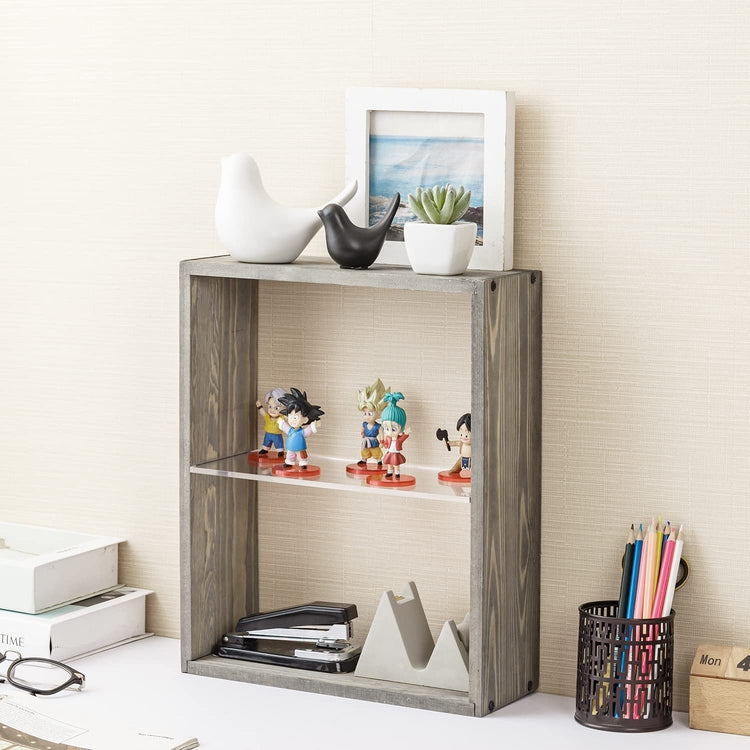 Wall Mounted Storage Rack, Gray Wood and Clear Acrylic Floating Display Shelf-MyGift