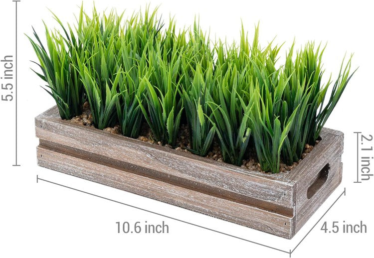 Artificial Green Grass Plant in Vintage Weathered Wood Planter Window Box, Plant Container-MyGift