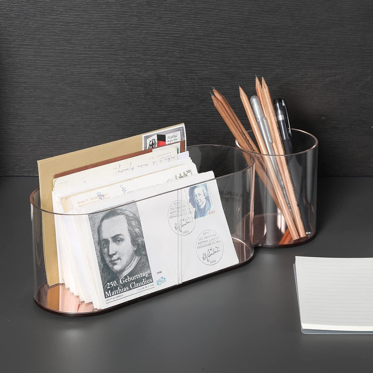 Acrylic Mail Sorter Stationery Holder and Pencil Cup Desktop Organizer Rack with Copper Base-MyGift