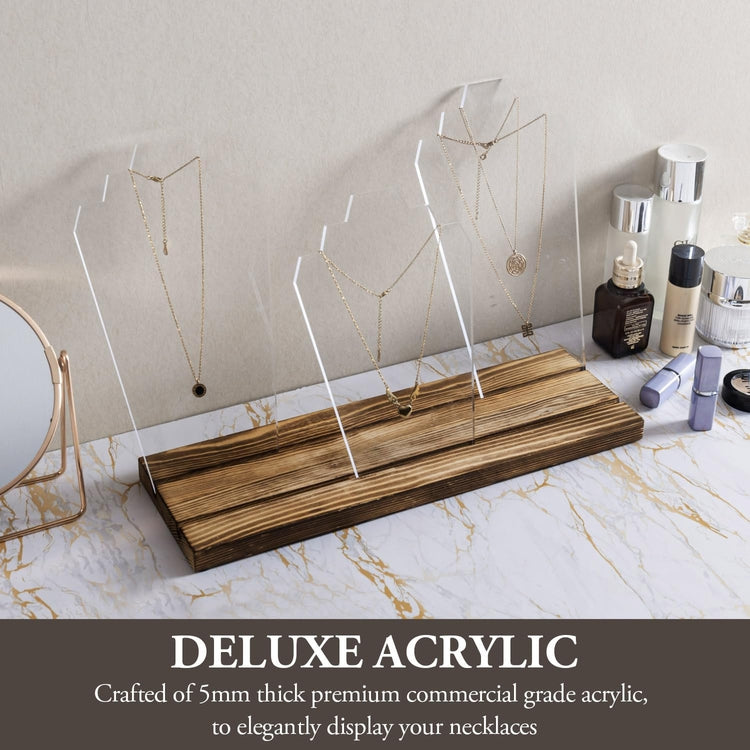 3 Panel Clear Acrylic Necklace Holder with Wood Base, Jewelry Display Stand-MyGift