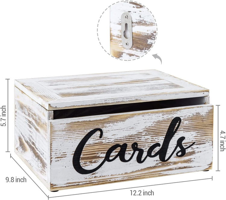 Wedding Card Box, Wood Reception Gift Card Box, Wall Mountable Card Holder with Hinged Lid-MyGift