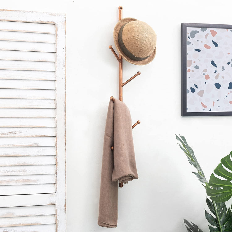 6-Hook Copper Tone Metal Branch Style Wall Mounted Vertical Coat Tree Rack-MyGift