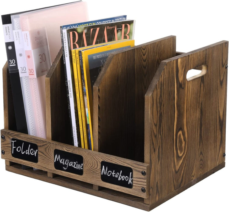 Burnt Brown Wood Office Desktop Document File Folder Binder Storage Organizer Rack with Chalkboard Labels-MyGift