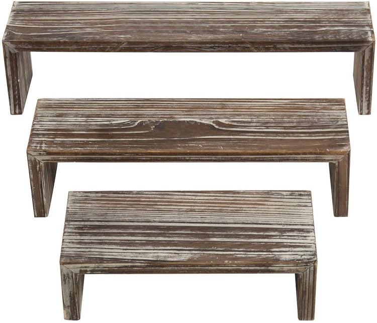 Set of 3 Torched Wood Nesting Decorative Tabletop Display Riser Stands-MyGift