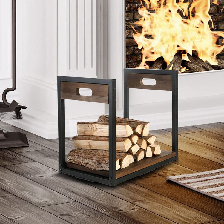 Fireplace Freestanding Wood Rack Black Iron Fireside Firewood Log