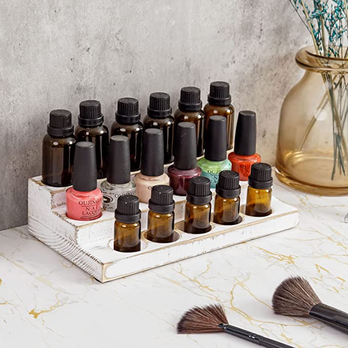 Whitewashed Wood 3-Tier Essential Oil Display Stand - Holds 17 Bottles-MyGift