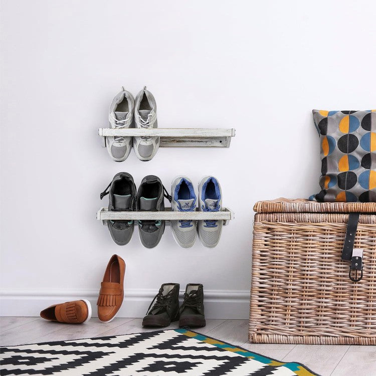 Rustic Torched Wood Wall Mounted/Freestanding Entryway Shoe Rack