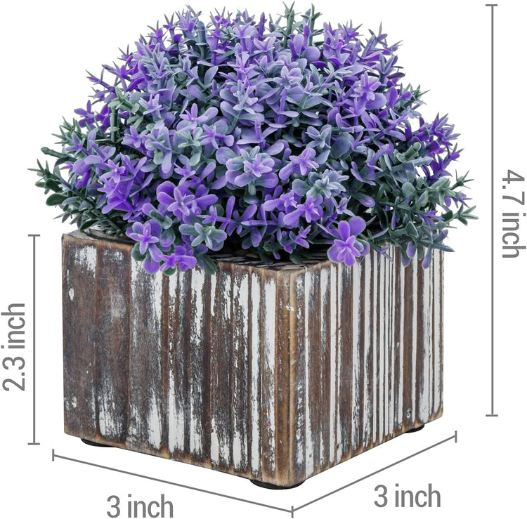 Set of 2, Artificial Verbena Officinalis Purple Flower Arrangement in Torched Wood Square Planters-MyGift