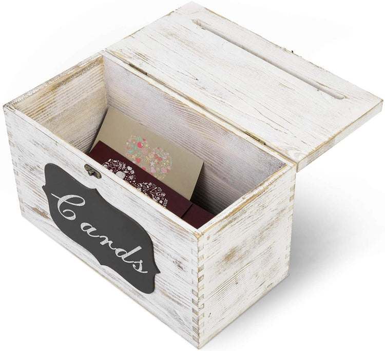 Whitewashed Wood Card Gift Box with Slotted Lid and Chalkboard Label-MyGift