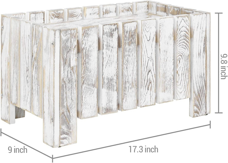 Whitewashed Wood Raised Planter Box, Decorative Slatted Trough Style Small Indoor Plant Crate-MyGift