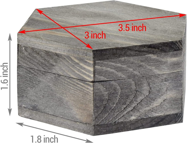 3-Inch Hexagonal Gray Wood Ring and Trinket Box for Wedding Ceremony, Small Trinket Jewelry Box-MyGift