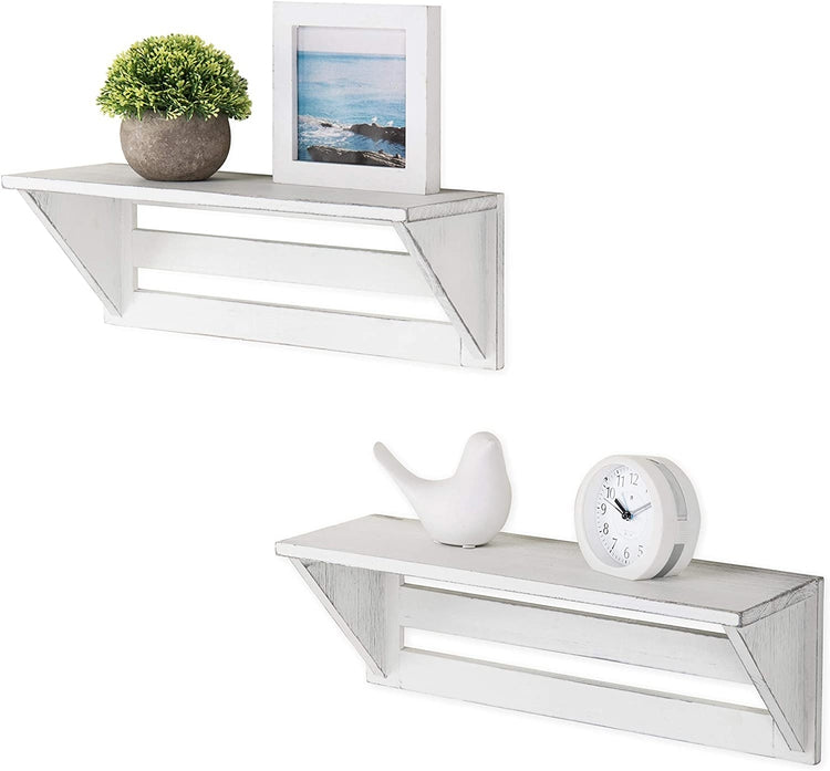 Set of 2 Vintage White Wood 17-Inch Wall-Mounted Shelves-MyGift