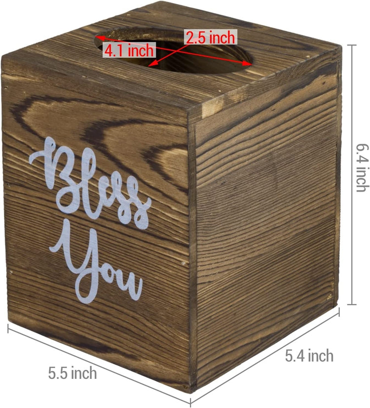 "Bless You" Vintage Weathered Gray Wood Square Tissue Box Holder Cover-MyGift